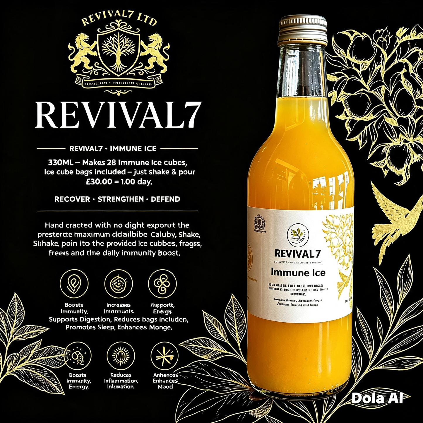 Revival7 Handmade Ice Cube Juice 330ml · 7 Super Root & Fruit Extracts · One‑Month Supply